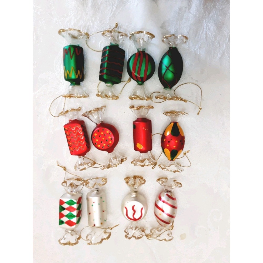 Mikasa Treasure Christmas Ornaments Set of 12  Bonbon Candy Shaped Glass